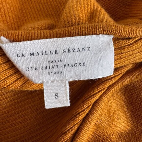 Sezane Isabella Ruffle Knit Bodysuit in Ochre - Picture 4 of 5